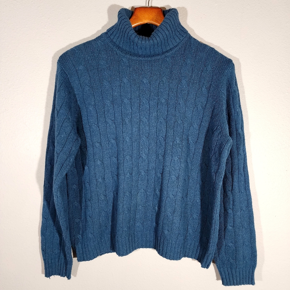 (EUC) EVAN PICONE Ocean Blue Cable Knit Turtleneck Sweater